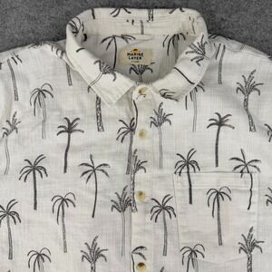 Marine Layer Shirt Mens XL White Green Palm Tree Button‎ Up Hemp Camp Hawaiian